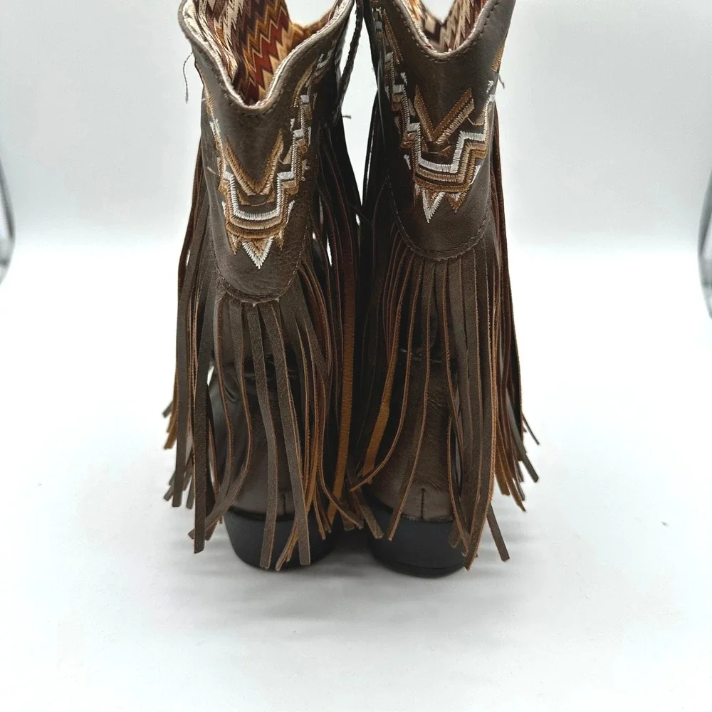 Roper Little Kids Girls Brown Faux Leather Fringe Cowboy Boots Western Size 3